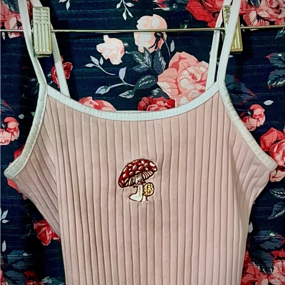 SHEIN Pink Ribbed Camisole with Mushroom Detail